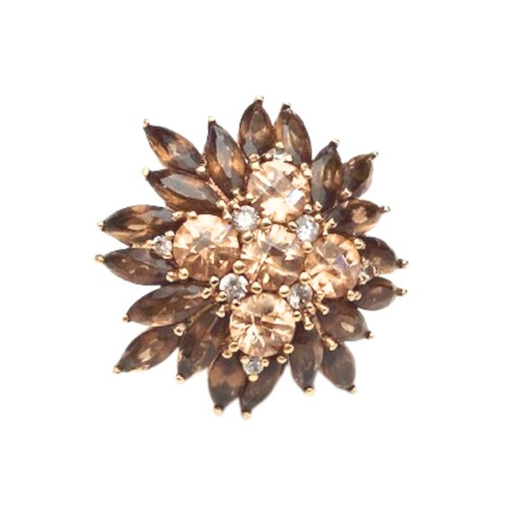 Vintage SETA Sterling Smoky Quartz Topaz Diamond HUGE Cocktail Ring Sz 8 - Picture 1 of 12